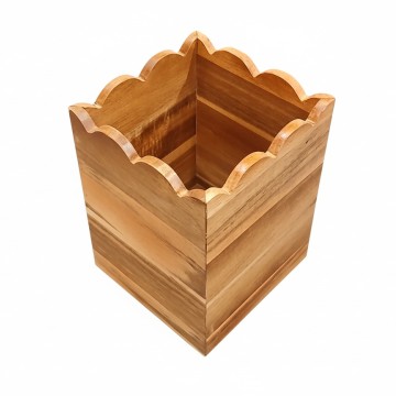 Acacia Wood Scalloped Utensil Holder - Eco-friendly Kitchen Organizer